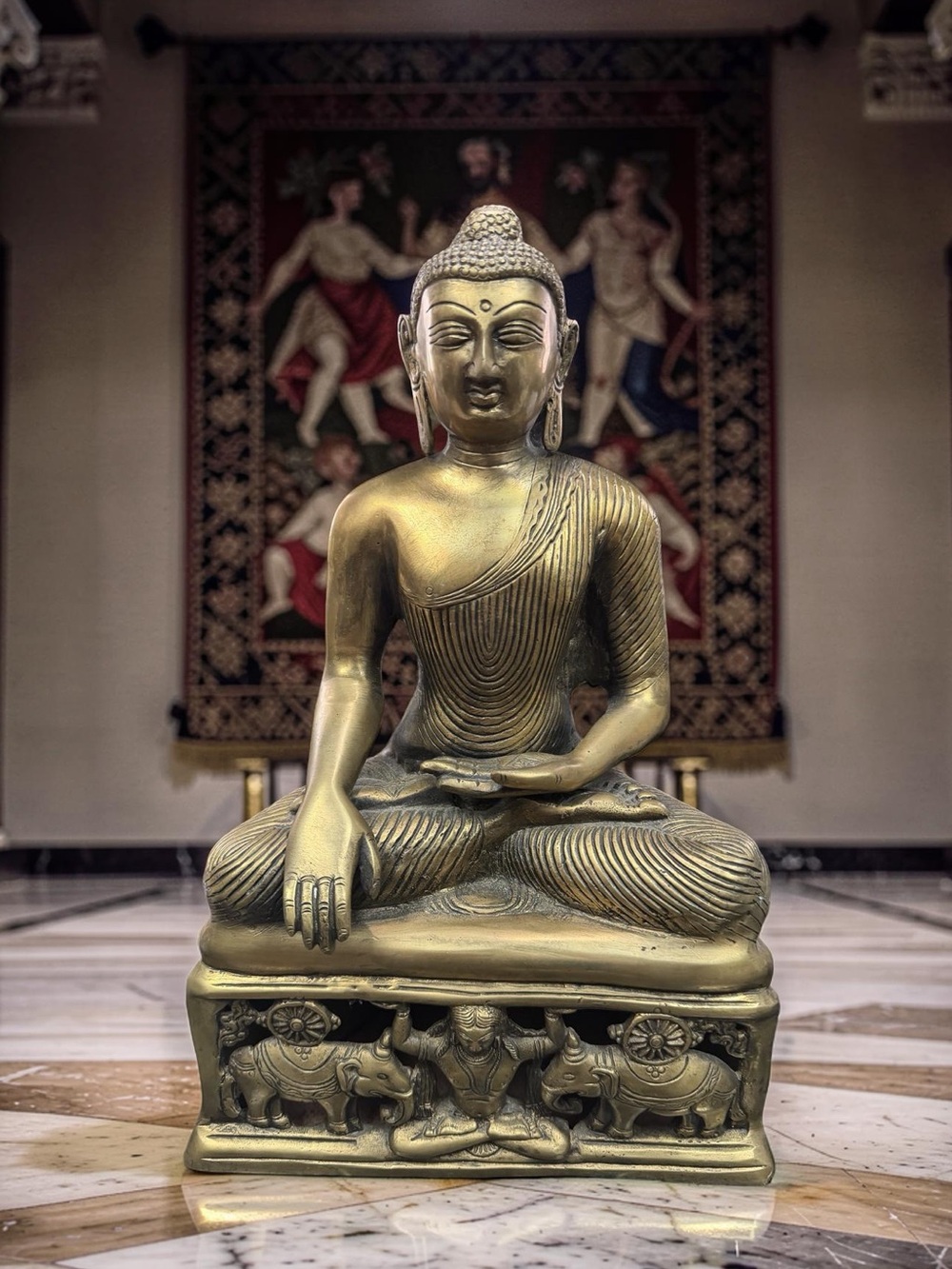 Brass Buddha Statue Vintage EUC Brass Gold Tone Handcrafted Decorative Sculpture